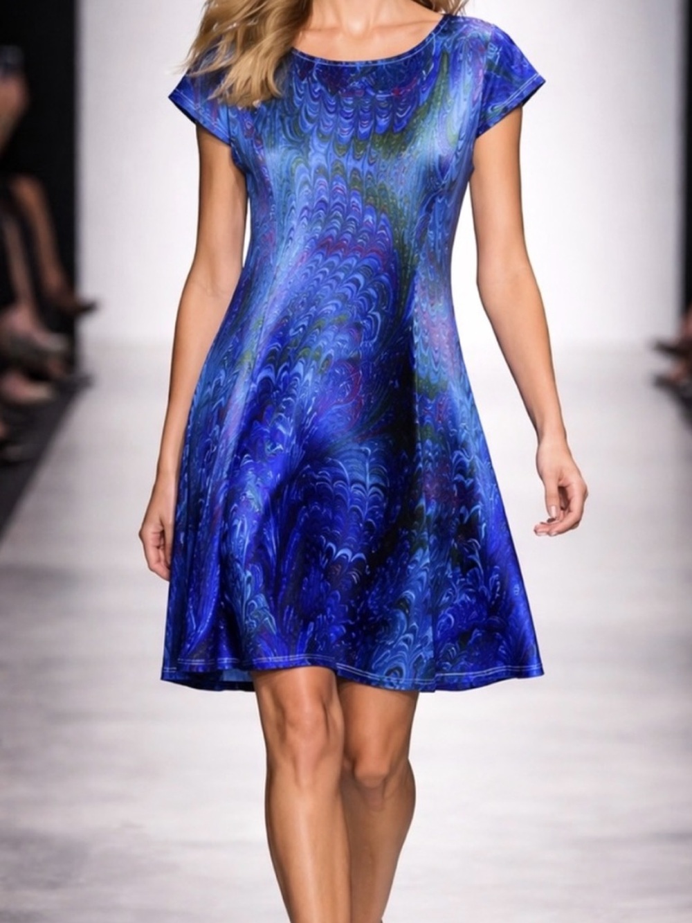NWT Lily Vibrant Blue and Green Patterned Mini Dress